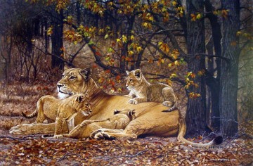 leona y cachorros Pinturas al óleo